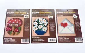 NEW Vintage 80s Bucilla 'Great Shapes' Plastic Canvas Small Projects Set of 3